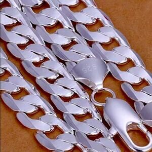 12MM 20inches Necklace 925 Sterling silver Plated Figaro chain heavy necklace